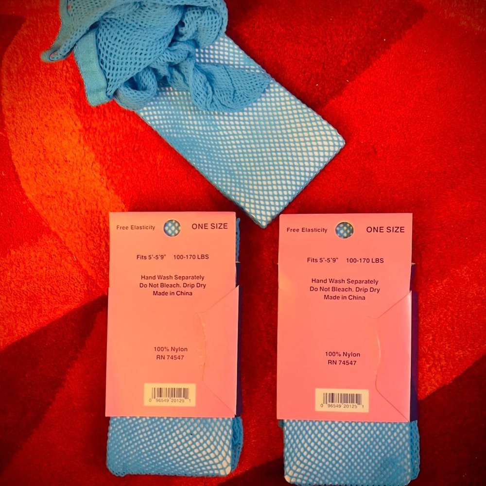 CATHY ROSE, Light Blue Fishnet Tights. One Size. Fits:5"-5.9";100-170LB. - Picture 2 of 3